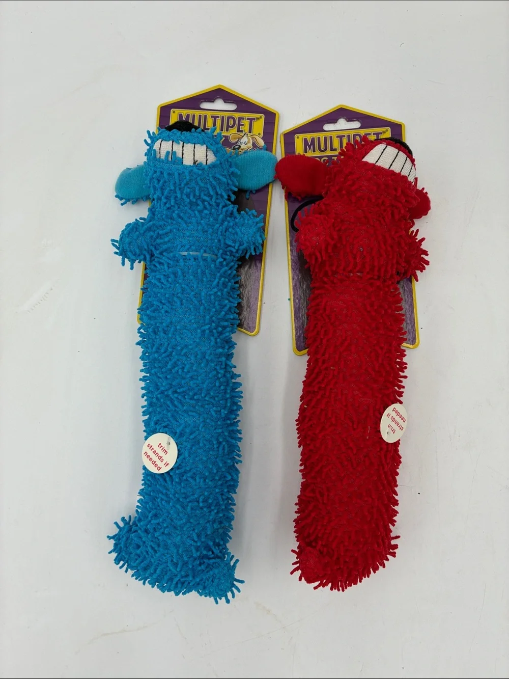 Multipet Plush Squeaky Dog Toy Duo - Blue & Red